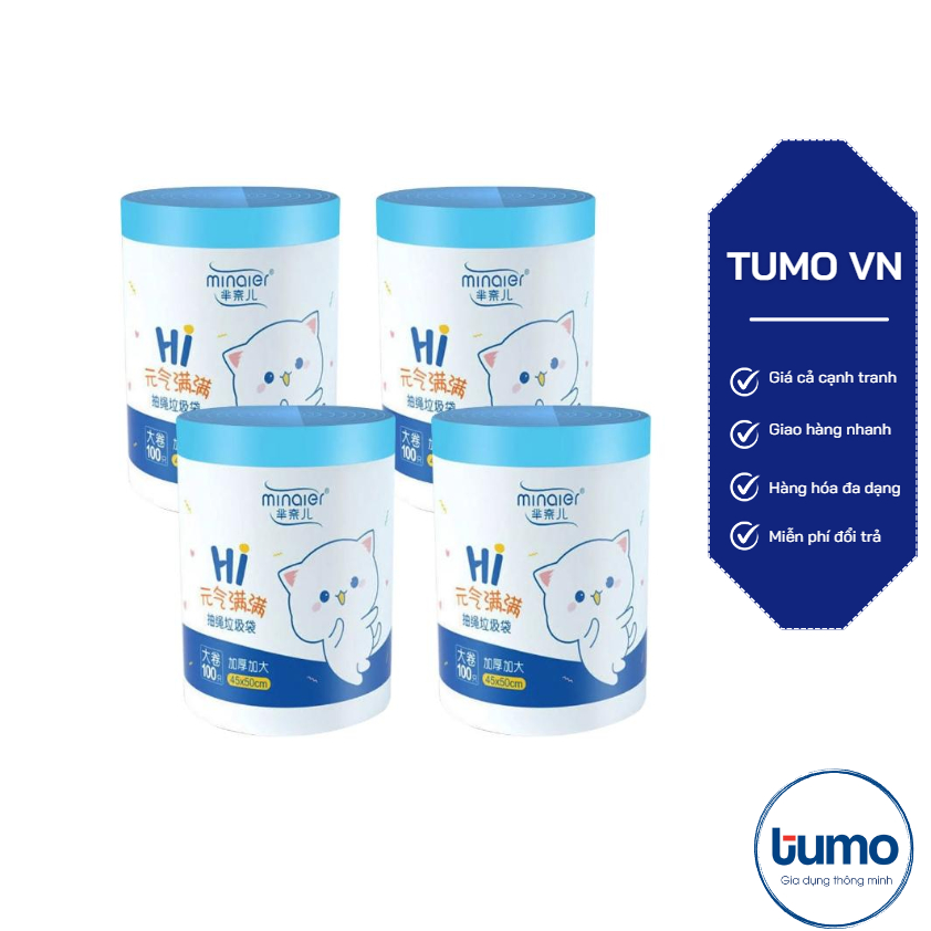 Cuộn 100 Túi Đựng Rác Mèo Minaier  Có Dây Kéo Loại Siêu Dày Dai Chắc Chắn, Túi Đựng Rác 【100 CUỘN RÁ
