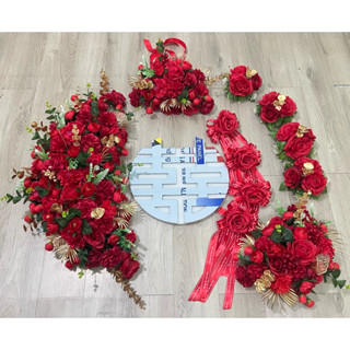 Hoa Giả Trang Trí Xe Cưới Tone Đỏ