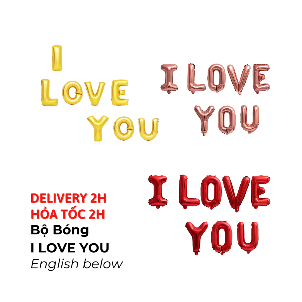 Bộ Bóng Trang Trí Valentine Chữ I LOVE YOU - I LOVE YOU Balloon Sets For 14/2, Valentine's Day Decor