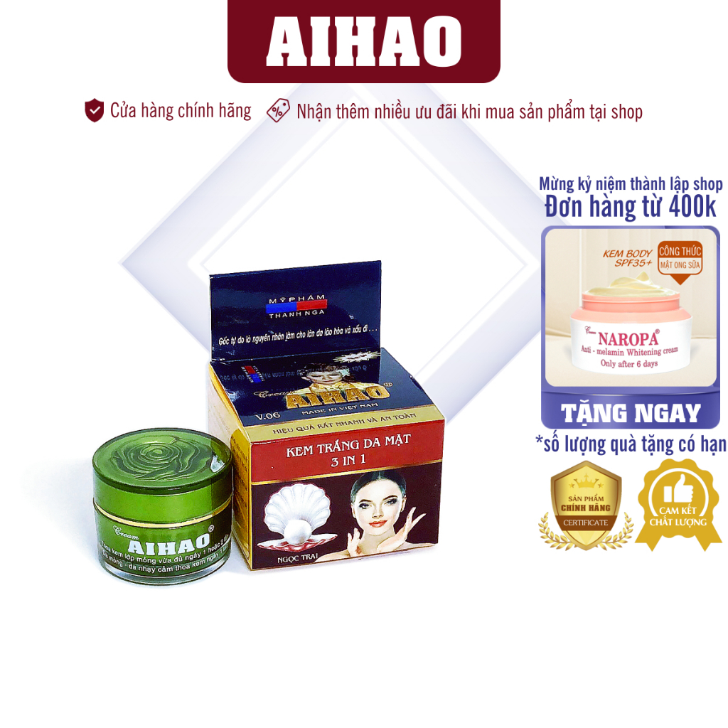 Kem AIHAO Trắng Da Mặt 3in1 (hộp 10g) hỗ trợ ngừa sắc tố, duy trì làn da sáng đẹp tự nhiên