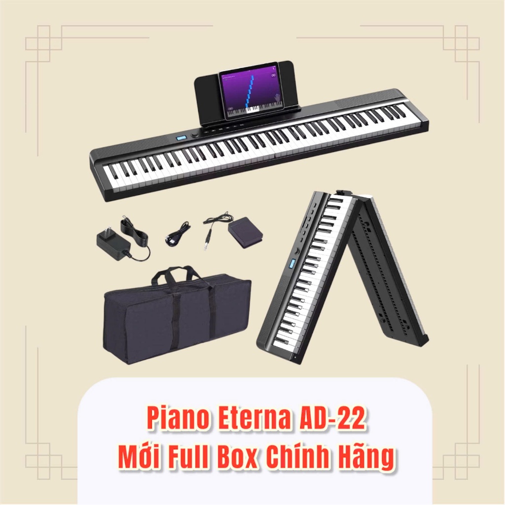  Piano Eterna AD22 - Mẫu Đàn Gấp Gọn Với Kết Nối Hiện Đại - Loa Trước + Pin sạc + Bluetooth + Pedal 
