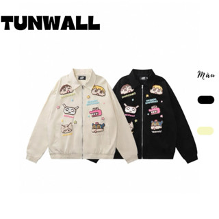  Áo khoác gió nam nữ TUNTUN 2 màu đen be chất gió 2 lớp siêu dày hình in shin Có Túi 
