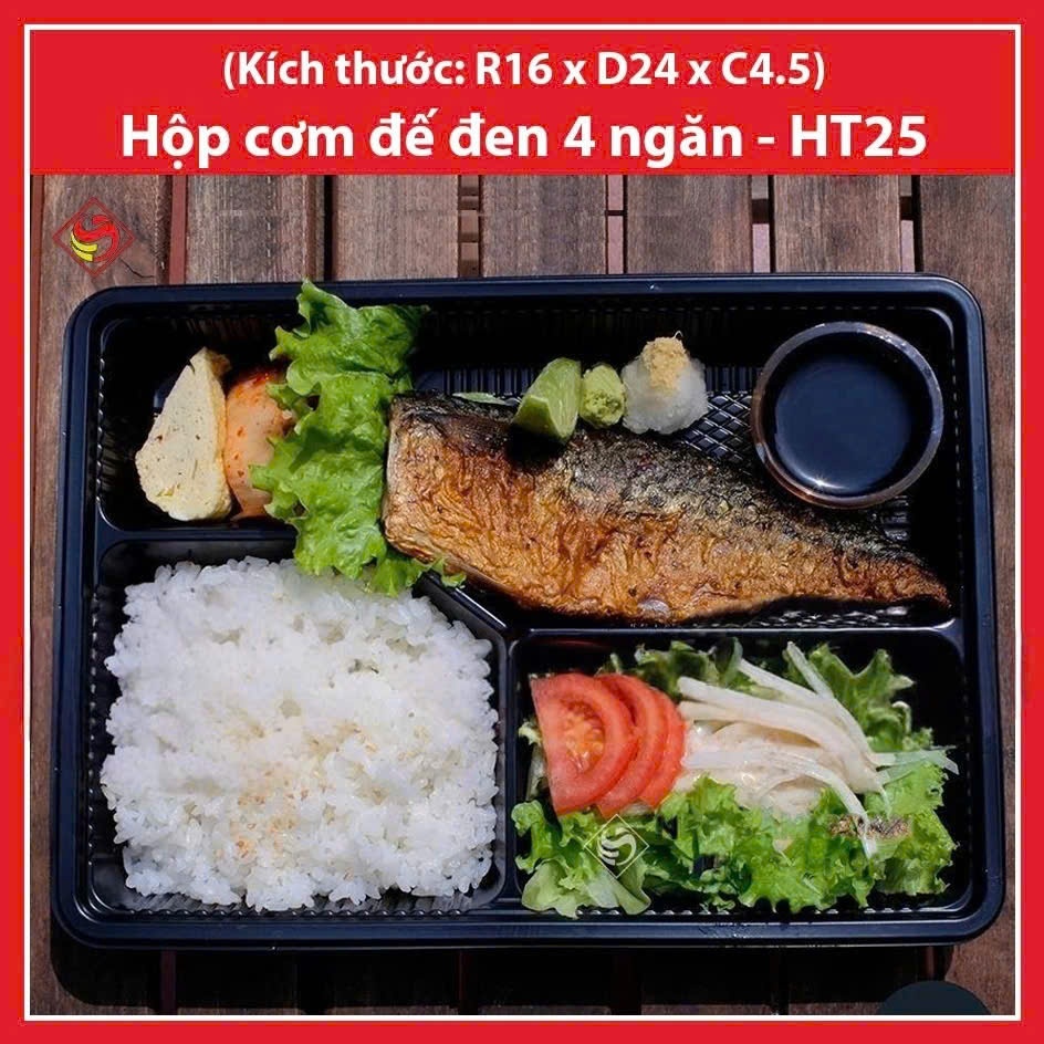 50 cái - Hộp cơm đen 4 ngăn HT25
