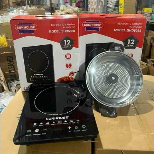 Bếp Từ Cảm Ứng SUNHOUSE Thế Hệ Mới , Bếp Điện Từ Đơn Kèm Nồi ( MẦU ĐỎ )
