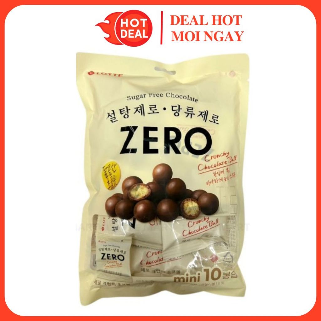 Kẹo Socola Lotte Zero Không Đường Nhân Bánh Xốp - Socola Lotte Crunch Ball Zero Gói 140G