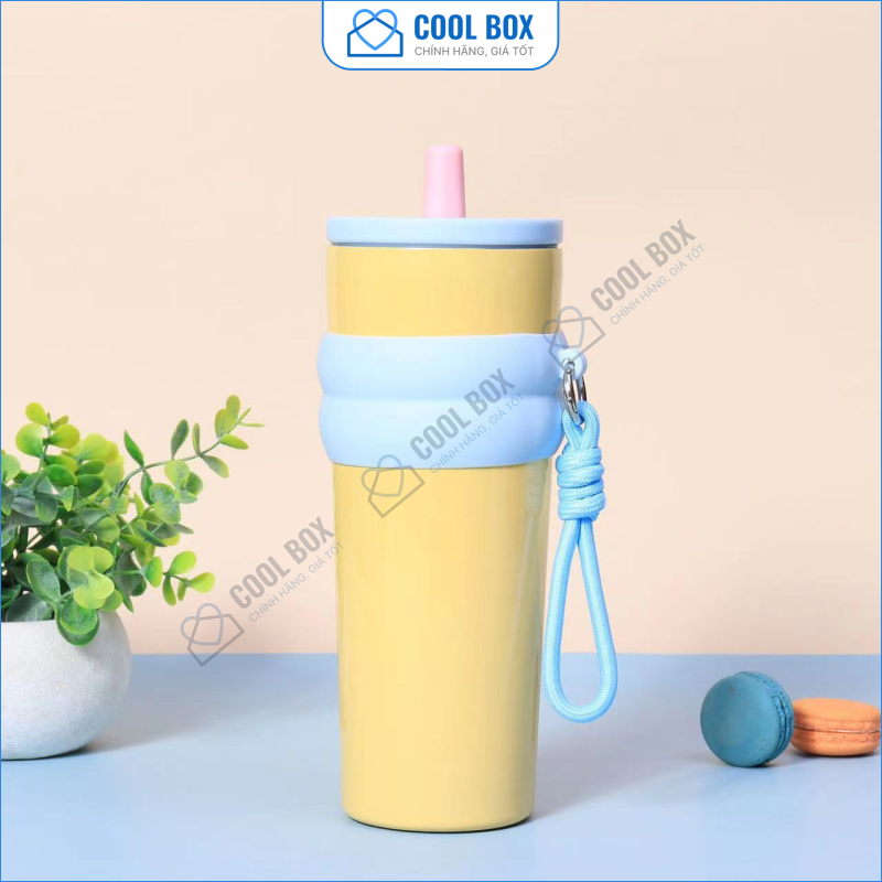 Ly giữ nhiệt Fun 710ml có ống hút, ly giữ nhiệt nóng lạnh inox 316 cao cấp có quai xách tiện lợi