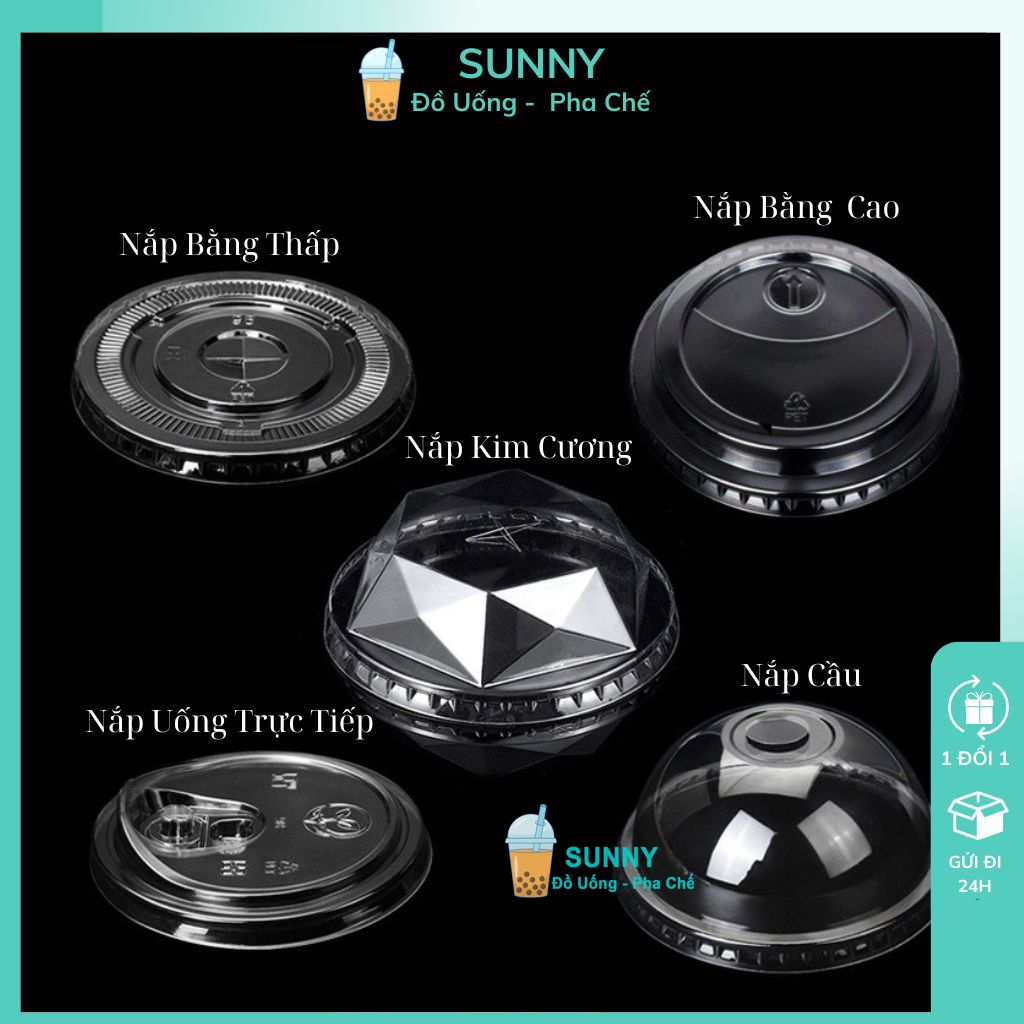 Lốc 50 Nắp Ly Nhựa, Nắp Cốc Nhựa Dùng 1 Lần, Nắp Đậy Cốc Đậy Ly, Nắp Cầu, Bằng Thấp, Kim Cương, Uống