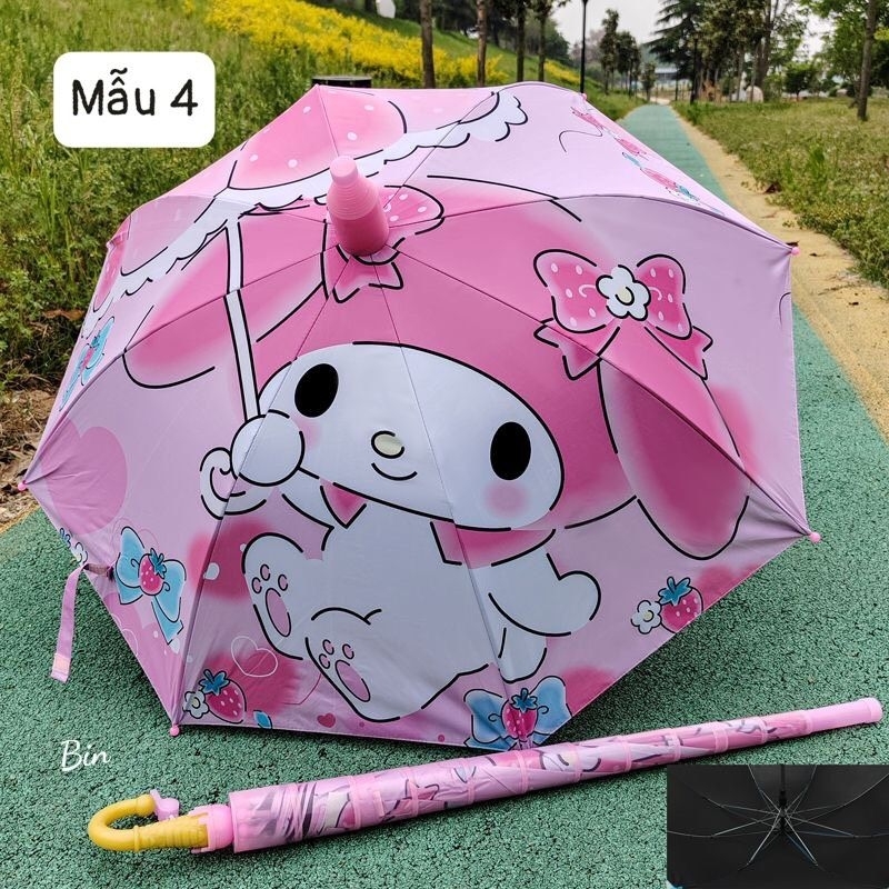 Ô Dù Hình Kuromi, Melody Cán Dài Tặng Kèm Còi Màu Hồng, Màu Tím Cho Bé Gái - Ô Dù Trẻ Em Cao Cấp