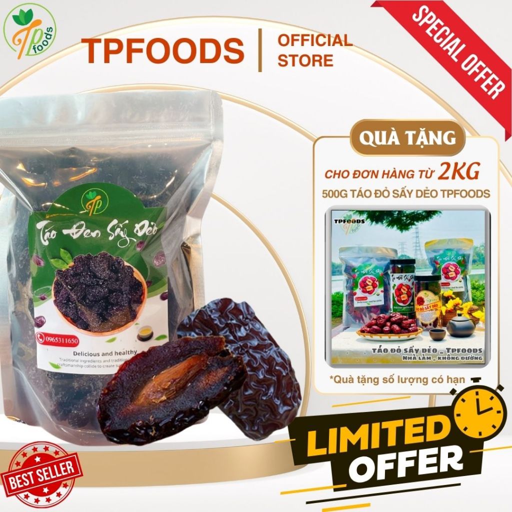 Táo đen ăn vặt Táo tàu sấy dẻo TPFOODS thơm ngon bổ dưỡng, công nghệ độc quyền, Ăn vặt cực tốt cho g