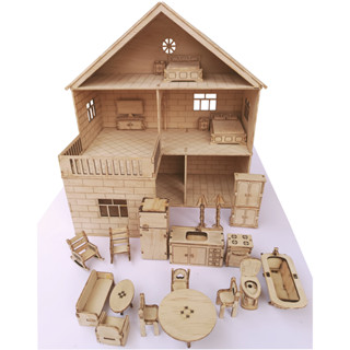 Nhà Búp Bê Gỗ 3 Tầng Kích Thước Lớn Đầy Đủ Chi Tiết và nội thất, Đồ Chơi Lắp Ráp Mô Hình 3D Bằng Gỗ