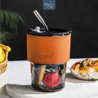  Ly thủy tinh bọc da  cốc thủy tinh bọc da - Gorgous - saffron 