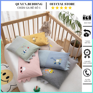 Gối cotton trẻ em gối cho bé đi học QUYEN.BEDDING vải cotton 100% họa tiết thêu ngộ nghĩnh mềm mại thoáng khí