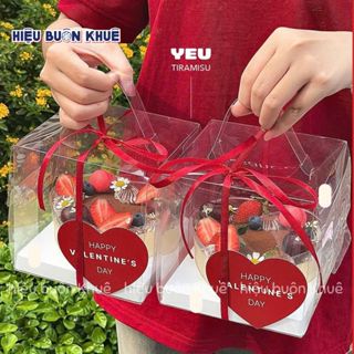 10 Hộp Mica Trái Tim Có Quai Xách Đựng Bánh Kem, Bánh Mousse, Tiramisu, Panna Cotta 390ml