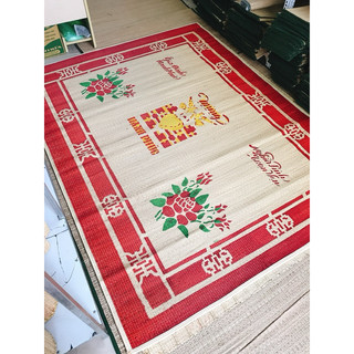 Chiếu cói 1m8x2m in hoa bo viền, chiếu cưới