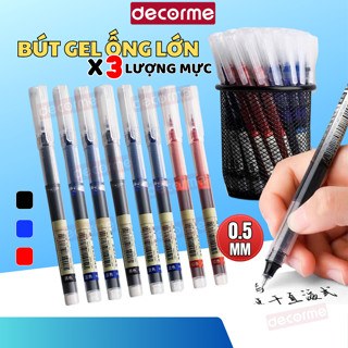 Bút gel ngòi kim DecorMe lẻ 1 bút nước ống mực 0.5mm 3 màu đen xanh đỏ viết mực đẹp nét đều Snowhite Muji văn phòng phẩm