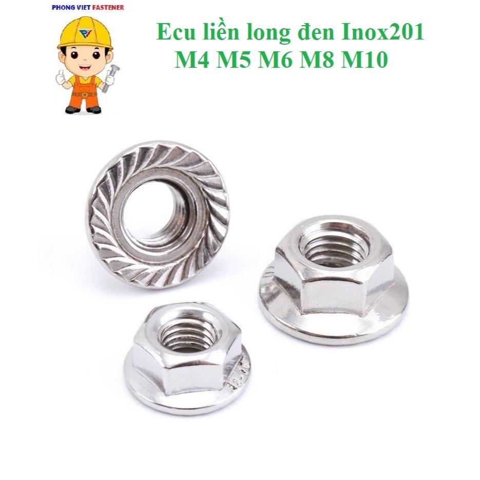 (INOX201) 50 cái M4-M10 Đai ốc liền long đen Inox201 M4-M10