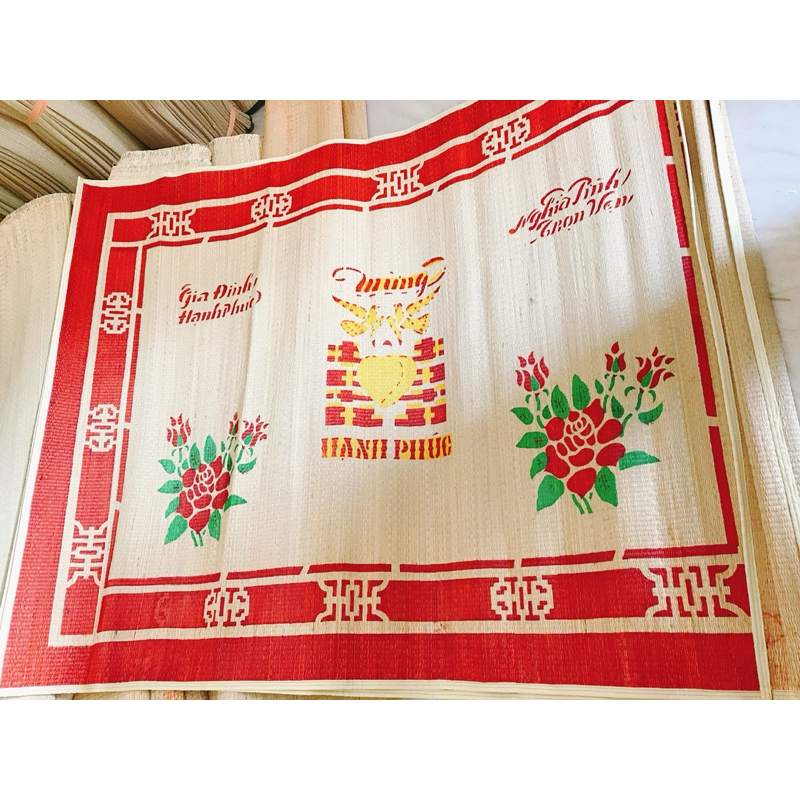 Chiếu cói 1m8x2m in hoa bo viền, chiếu cưới