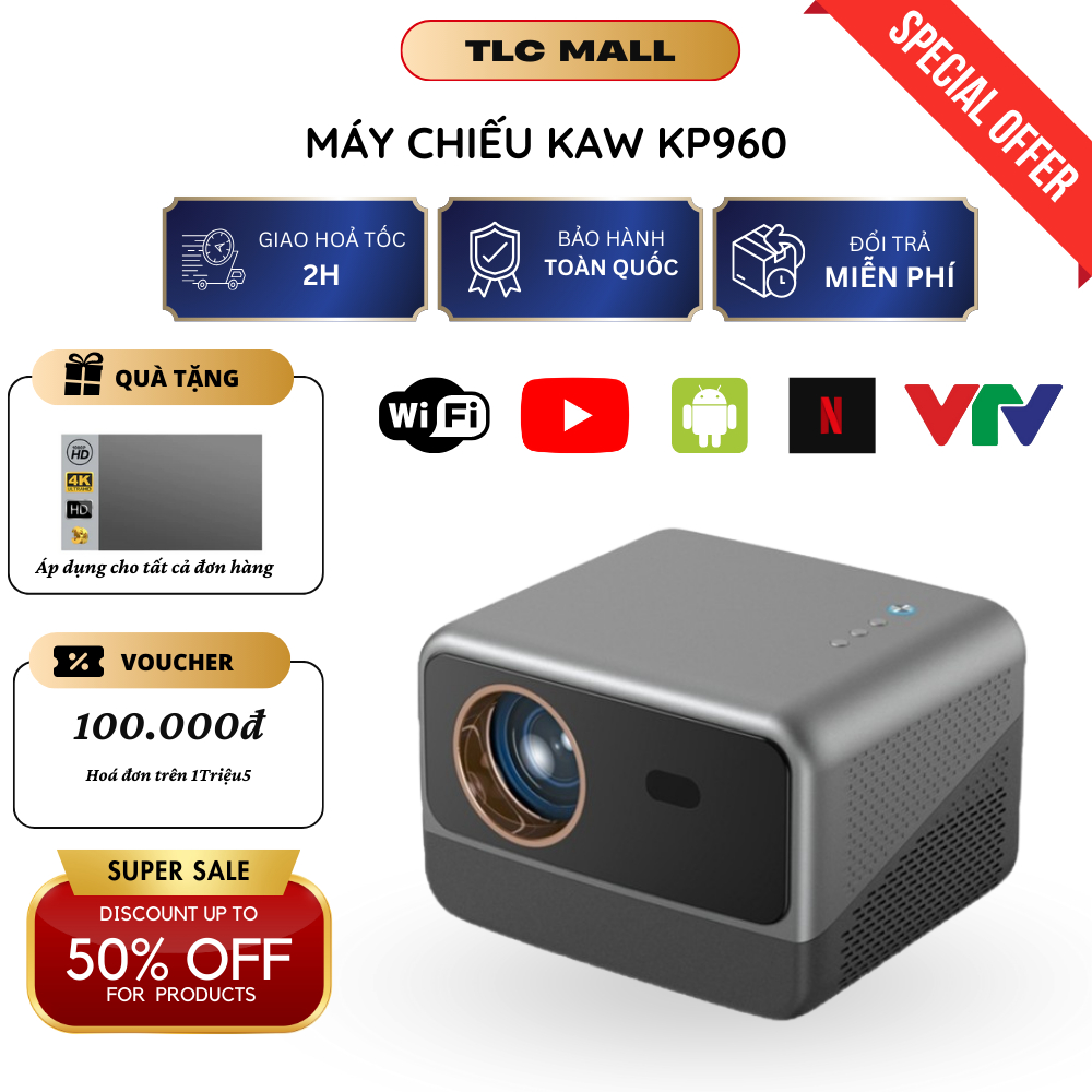 Máy chiếu phim KAW/SWI K960 Với độ phân giải 4K, full HD,siêu nét, thiết kế đẹp, nhỏ gọn,BH 12 tháng
