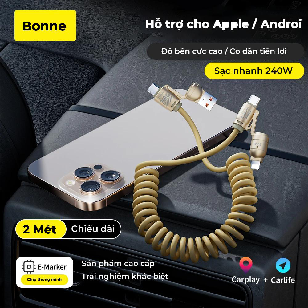 Cáp Sạc Lò Xo Đa Năng BC29 PLUS Sạc Nhanh 240W, Cáp Sạc Nhanh 4 IN 1 Chống Rối, Sạc Nhanh 240W | BigBuy360 - bigbuy360.vn