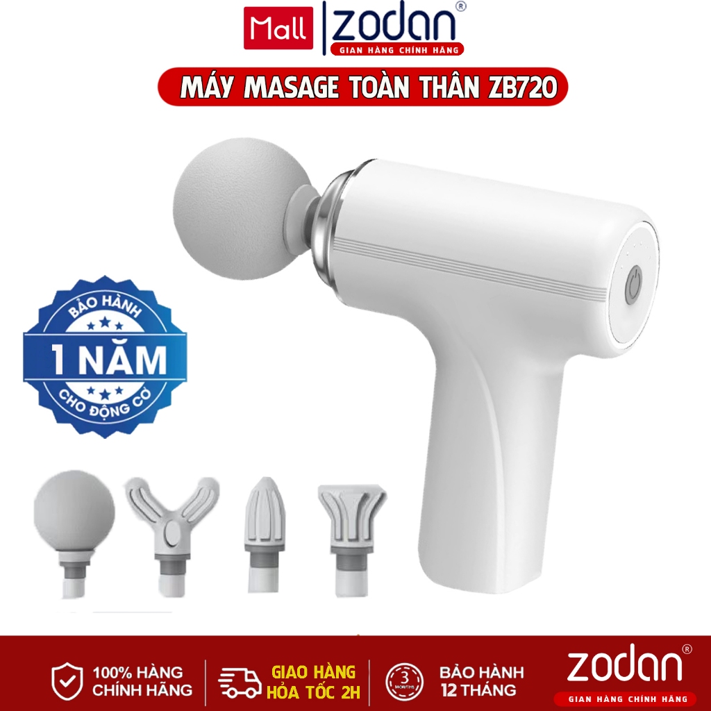 [BH 2NĂM] Máy mát xa cầm tay, súng massage ZODAN ZB720 toàn thân 4 đầu thay thế 6 cấp độ BH 2 NĂM