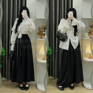 [ ẢNH THẬT BY HTA ] Váy sơ mi , Áo sơ mi dáng babydoll pha ren tay dài tiểu thư form dấu quần