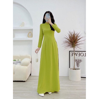 Áo Dài Trơn Lụa Mỹ Màu Xanh Cốm