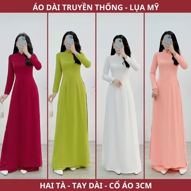 Áo Dài Trơn Lụa Mỹ Màu Xanh Cốm