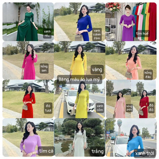 Áo Dài Trơn Lụa Mỹ Màu Xanh Cốm