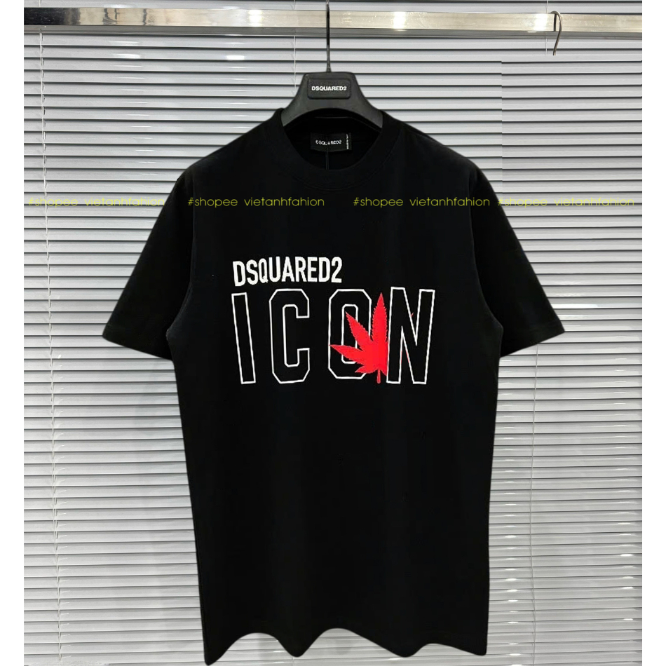 Áo thun chữ ICON 1 lá cổ tròn cotton.áo phông DSQ ICON lá đỏ hot trend boy phố hàn quốc