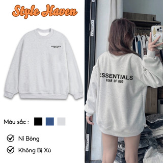   Tặng kèm tất chân  Áo Sweater ESSEN.TIALS Chữ Form Rộng. STYLE HAVEN Áo Nỉ Cổ Tròn Basic Dày Dặn Dáng Rộng Nam Nữ 