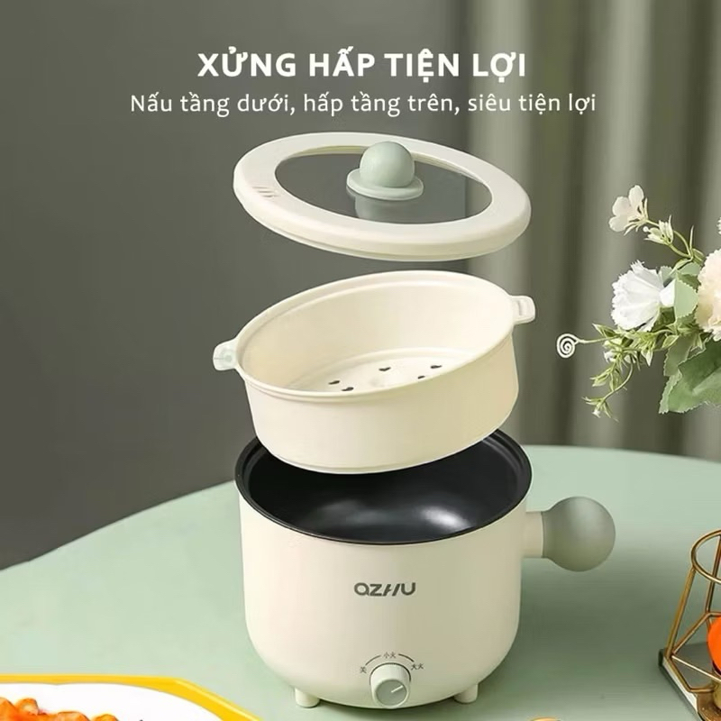 Nồi Lẩu Điện mini OZHU Đa Năng 2 Nấc Nhiệt Kèm Giá Hấp 18cm Dung Tích 1,8L -TT79