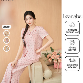 Bộ pyjama nữ bộ mặc nhà Leanabe áo tay cộc quần dài thô kate hàn 25T201-04