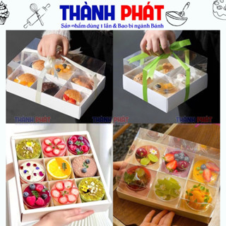 10 Hộp giấy đựng bánh mousse mix vị 4 ngăn - 6 ngăn - 9 ngăn nắp mica trong suốt, hộp đựng bánh mix vị tặng quà 8/3