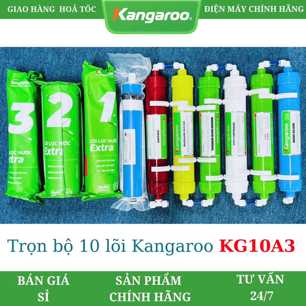 Combo 1-10 lõi khoáng, lõi chức năng Kangaroo KG10A3 - Nâng pH, tạo khoáng Kiềm tốt cho cơ thể, tiêu
