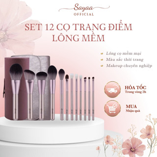 b20-Set 12 Cọ Trang Điểm Makeup Cá Nhân Cho Người Mới, Mềm Mại, Nhỏ Gọn, Đầy Đủ Chức Năng, Phụ Kiện Trang Điểm Sayaa