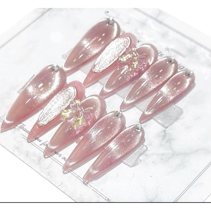 M61 - Móng tay giả, nailbox mắt mèo đính charm soobin nailbox