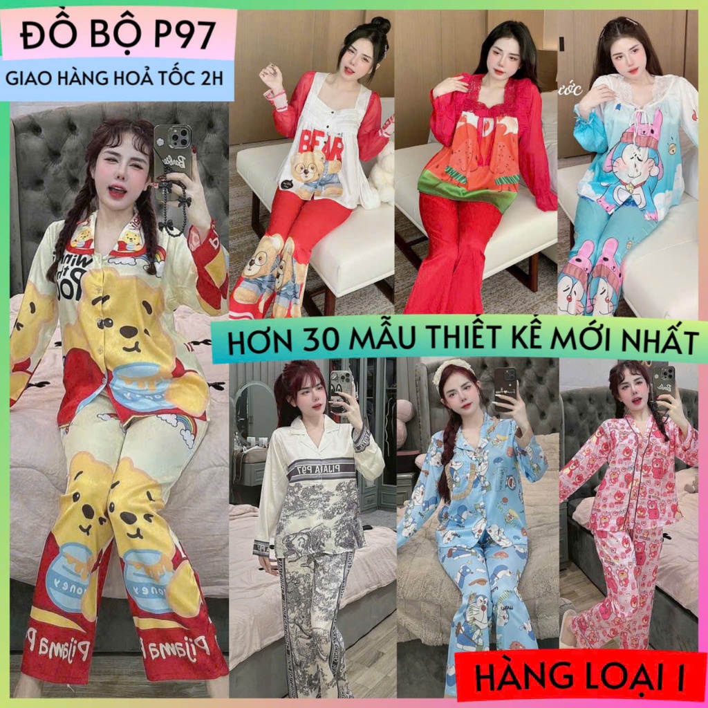 ẢNH THẬT đồ bộ pijama tay dài thiết kế,đồ bộ tay dài lụa mịn mát, pijama nữ giá rẻ tận xưởng p97 fre