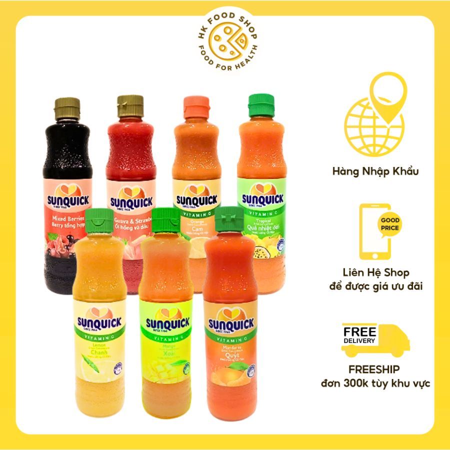Sunquick nước ép trái cây cô đặc vị Cam và Xoài, Ổi Dâu ( 700ml / chai )