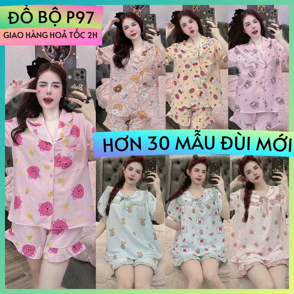ẢNH THẬT đồ bộ pijama đùi thiết kế hot trend,đồ bộ đùi lụa mềm mịn, pijama nữ giá rẻ tận xưởng p97 f