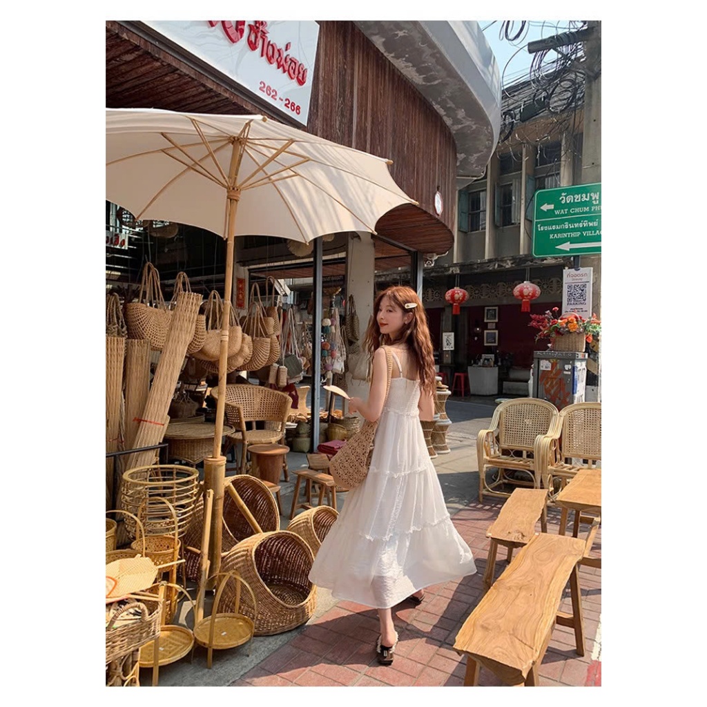 Đầm 2 Dây Váy Maxi Nhún Ly Ngực Phối Ren Chất Vải Voan Tơ Mềm Mát May 2 Lớp Dây Có Khoá Điều Chỉnh Phong Cách Nàng Thơ | BigBuy360 - bigbuy360.vn