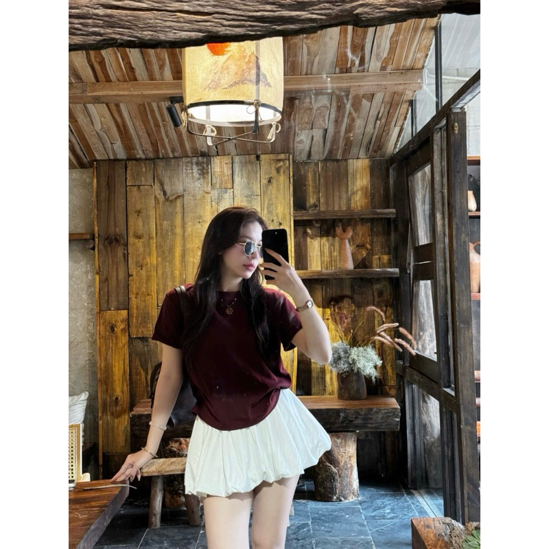 (ẢNH OLDSCHOOL) Áo thun nữ trơn basic form vừa chất lông mịn mềm DOUDOU | BigBuy360 - bigbuy360.vn