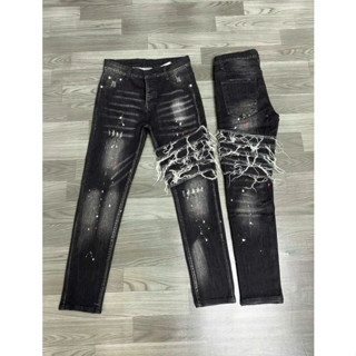 Quần jean nam ,quần bò 4 cúc vẩy sơn phối hoạ tiết icon Khóa lệch cao cấp trẻ trung sang trọng