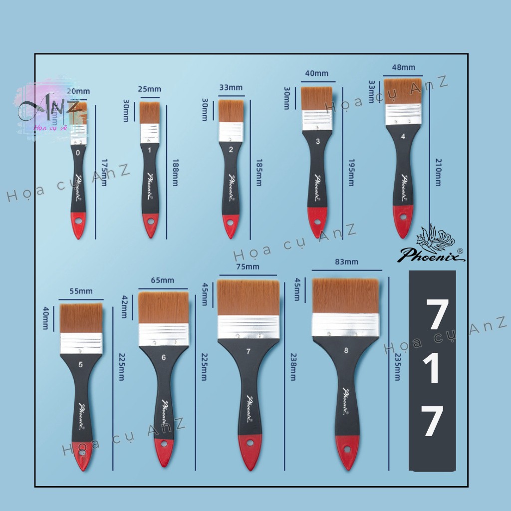 Cọ bản Ngang vẽ Acrylic 717 , Cọ Panxo Phoenix 717 Phù Hợp vẽ màu Acrylic , màu Gouache , màu Poster