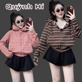 Áo Khoác Thun Gân Dệt Sọc Bassic, Form Xinh Tôn Dáng, 6 Túi, Nón Rất To by Quỳnh Hí Store