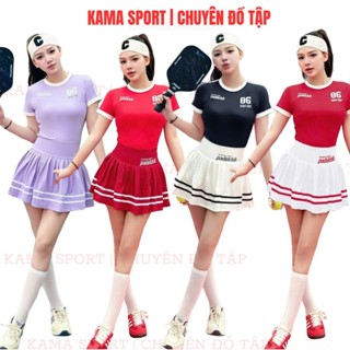 [PICKLEBALL] Bộ mix áo croptop và chân váy xoè hàng quảng châu tập pickleball, tennis cầu lông BP46