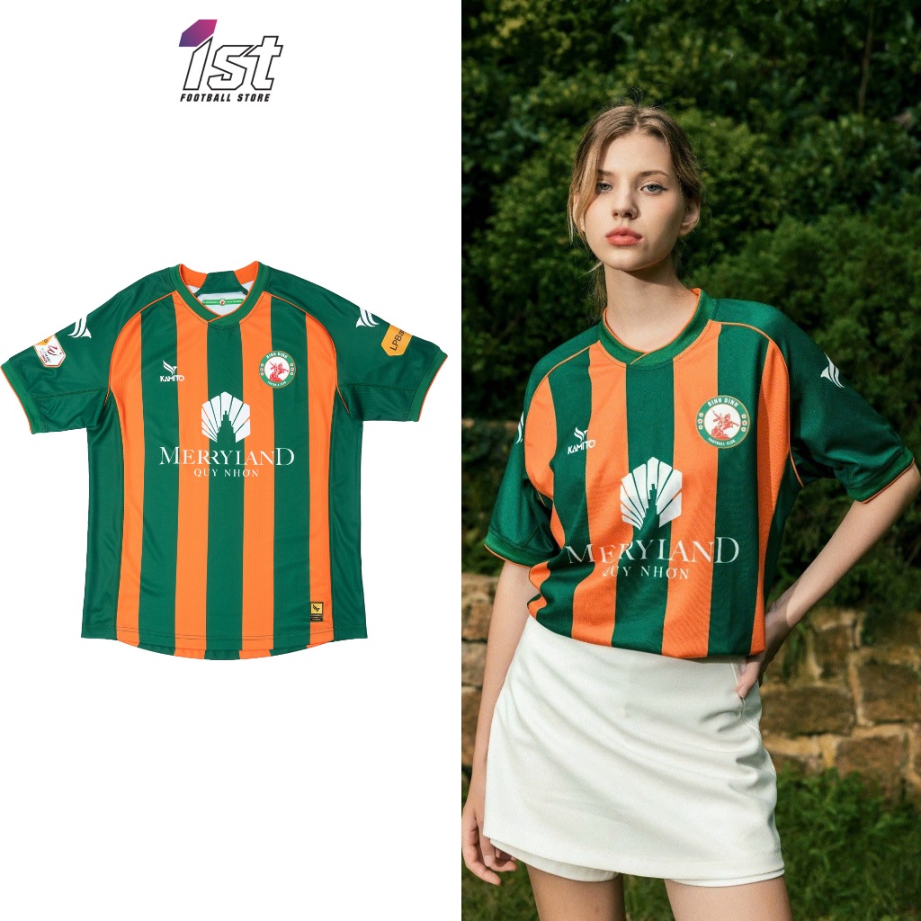 Áo Thun Nữ Oversize Bóng Đá CLB Quy Nhơn Bình Định Màu Xanh Lá Cam mùa giải V.League 2024-2025