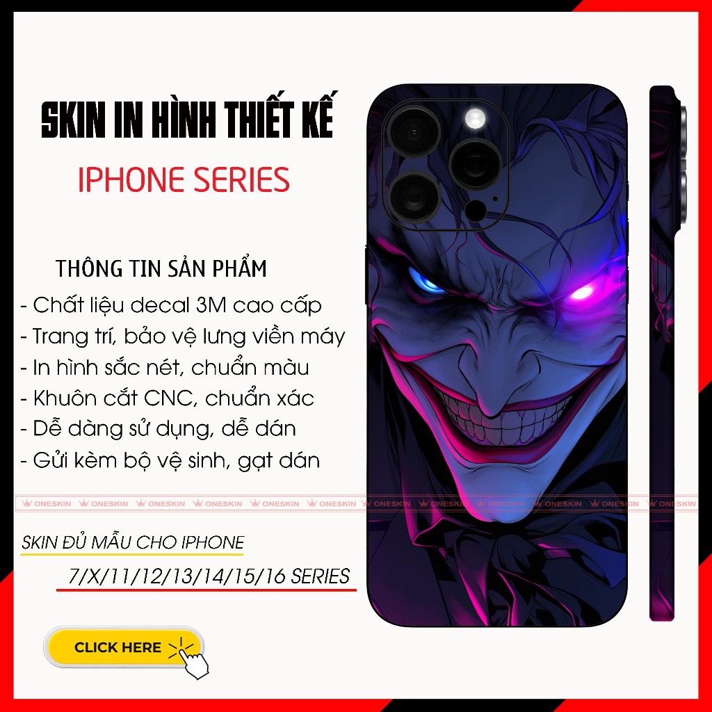 Miếng Dán Skin Điện Thoại IPhone 11/12/13/14/15/16 Pro Max |SK_JK015| Chất Liệu Chính Hãng, Khuôn Cắ