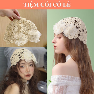  Mũ Nữ Mùa Hè Ren Hoa Beanies Nghệ Thuật Thanh Lịch Hoa Len Mũ Dệt Kim Dễ Thương Thiết Mũ Chui Đầu-Tiệm Cói Cô Lê 