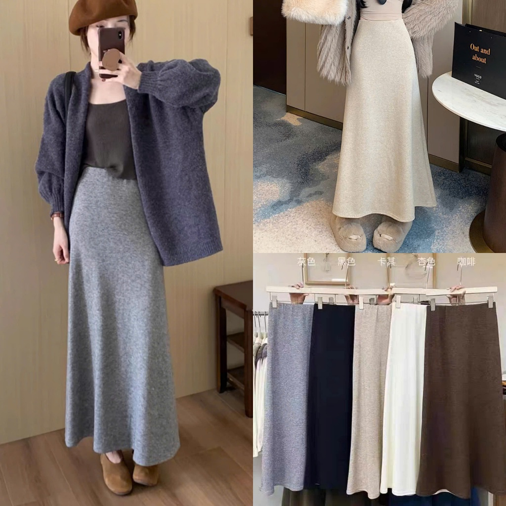 Chân Váy Đuôi Cá Dáng Dài Chất Nỉ Lông Thỏ, Chân Váy Suông Dài Cạp Phẳng Chun