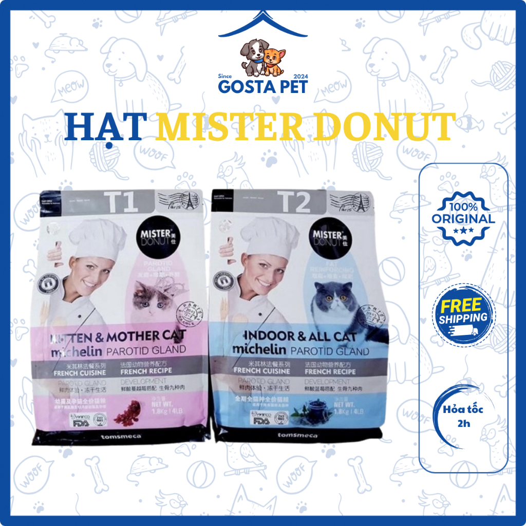 Thức Ăn Hạt Chất Lượng Cao Mister Donut 1kg/1.8kg Dành Cho Mèo - Gosta Pet
